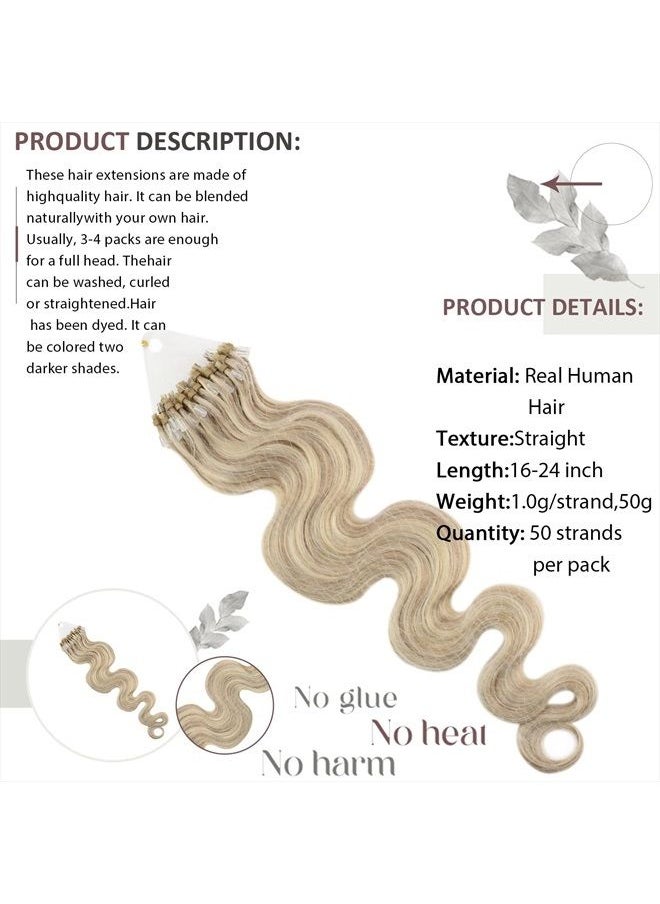 Moresoo - 24 Inch Micro Link Hair Extensions Highlight Ash Blonde #18 With Bleach Blonde Microlink Hair Extensions Human Hair Body Wave Micro Loop Hair Extensions 50S 50G 1G/S - Image 1