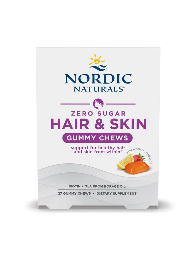 NORDIC NATURALS - Zero Sugar Hair & Skin Gummy Chews Strawberry Lemonade 27 Gummy Chews Biotin + Gla From Borage Oil Promotes Healthy Balance Of Fats In Skin Nongmo 27 Servings - Image 1