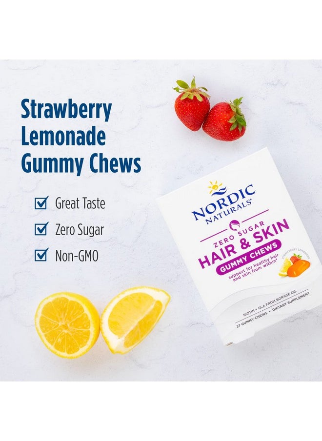 NORDIC NATURALS - Zero Sugar Hair & Skin Gummy Chews Strawberry Lemonade 27 Gummy Chews Biotin + Gla From Borage Oil Promotes Healthy Balance Of Fats In Skin Nongmo 27 Servings - Image 1