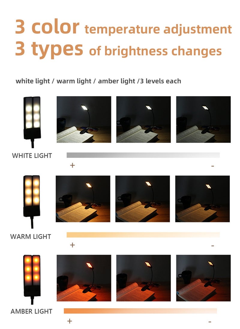 LOOPITYS - Book Light,LOOPITYS Reading Book Clip Light, 9 Modes, LED Clip Reading Light, Eye-Care USB Rechargeable Reading Lamp for Kids, Flexible Clip-on Book Light for Reading in Bed，desk lamp - Image 1