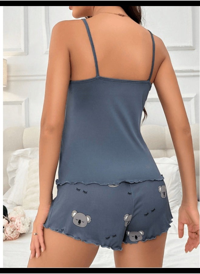Shein Koala & Letter Printed Sleeveless Top And Shorts Pajama Set  - Image 2