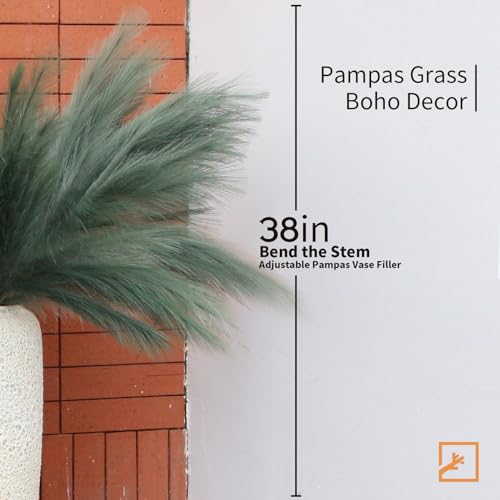 ZIFTY 7-Pcs 38"/3.1FT Faux Pampas Grass Large Tall Fluffy Artificial Fake Flower Boho Decor Bulrush Reed Grass for Vase Filler Farmhouse Home Wedding Decor (Green) - Image 2