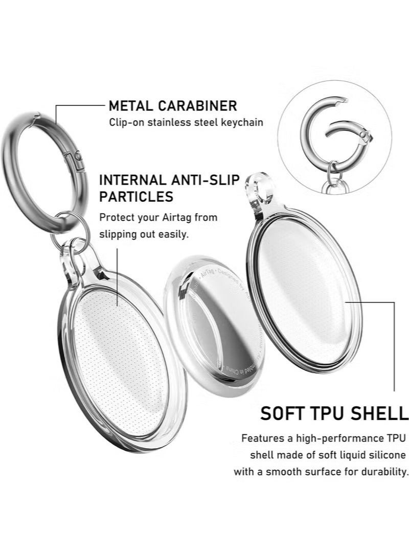 X-level Waterproof Airtag Holder 3 Pack Apple AirTags with Keychain AirTag Case for Luggage Dog Collar and Keys Anti-Scratch Full Body Protective Airtag Holder 3 Colors Pink/Clear/Blue - Image 2