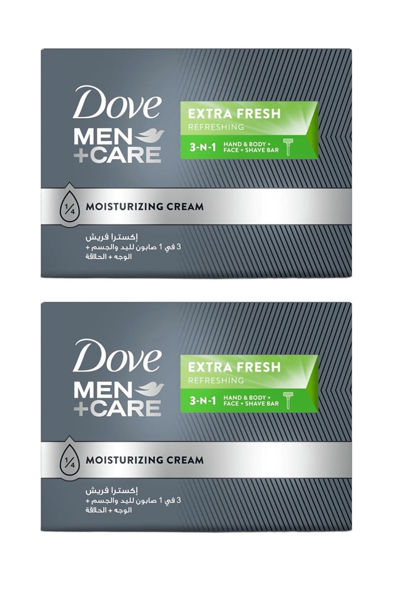دوف قطعتين من صابون منعش إضافي 3 في 1، للجسم والوجه والحلاقة، مع ربع كريم مرطب، 100 غرام - Image 1