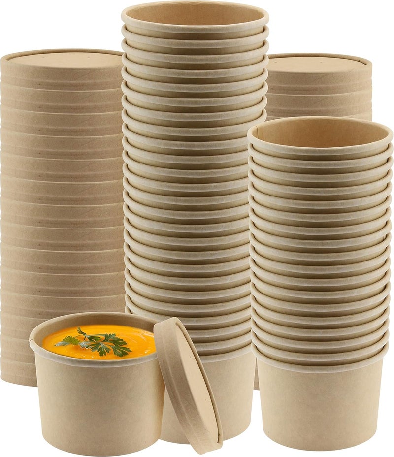 NYHI Kraft 50 Pack 12 oz Small Paper Bowls Soup Storage Containers With Lids Insulated Take Out Disposable Food Storage Cups For Hot Cold Foods To Go Bowls With Vented Lids - Image 1