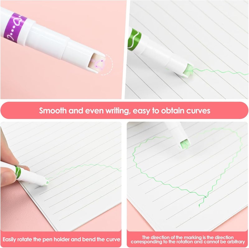 Set of 6 Curve Highlighter Pens - 6 Different Decorative Shapes & Roller Tips, Colorful Marker Pens for Journaling, Notes, and School Supplies - Image 4