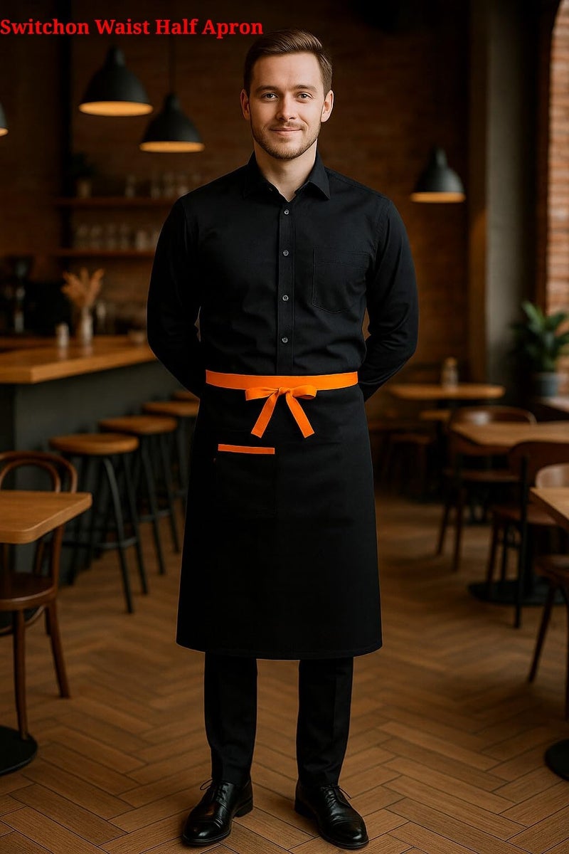 Switchon Waist Black Apron with front pocket free Size-Black orange - Image 3