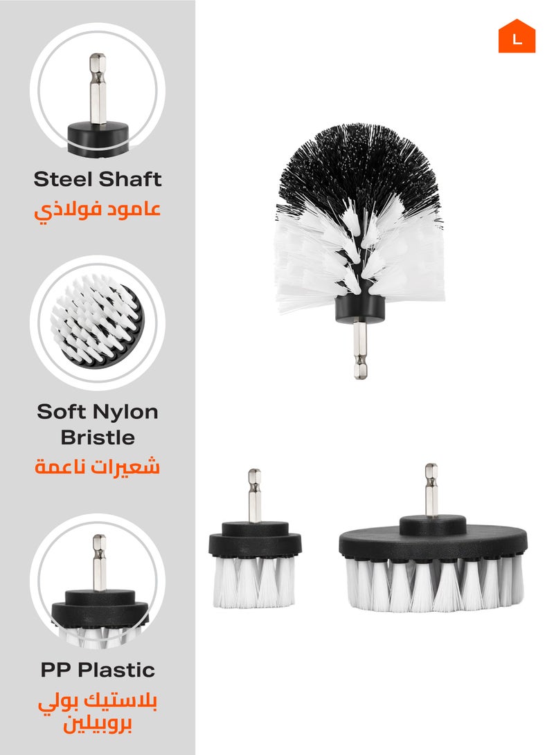 LAWAZIM Drill Brush Set - White - Durable Nylon Bristles, Hex Shank for Quick Attachment to Power Tools - Heavy-Duty Cleaning for Bathrooms, Kitchens, Tiles, Grout, Cars, Furniture, Multi-Surface - Image 2
