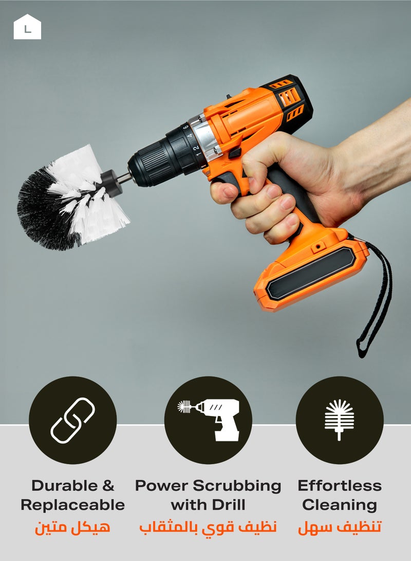 LAWAZIM Drill Brush Set - White - Durable Nylon Bristles, Hex Shank for Quick Attachment to Power Tools - Heavy-Duty Cleaning for Bathrooms, Kitchens, Tiles, Grout, Cars, Furniture, Multi-Surface - Image 4