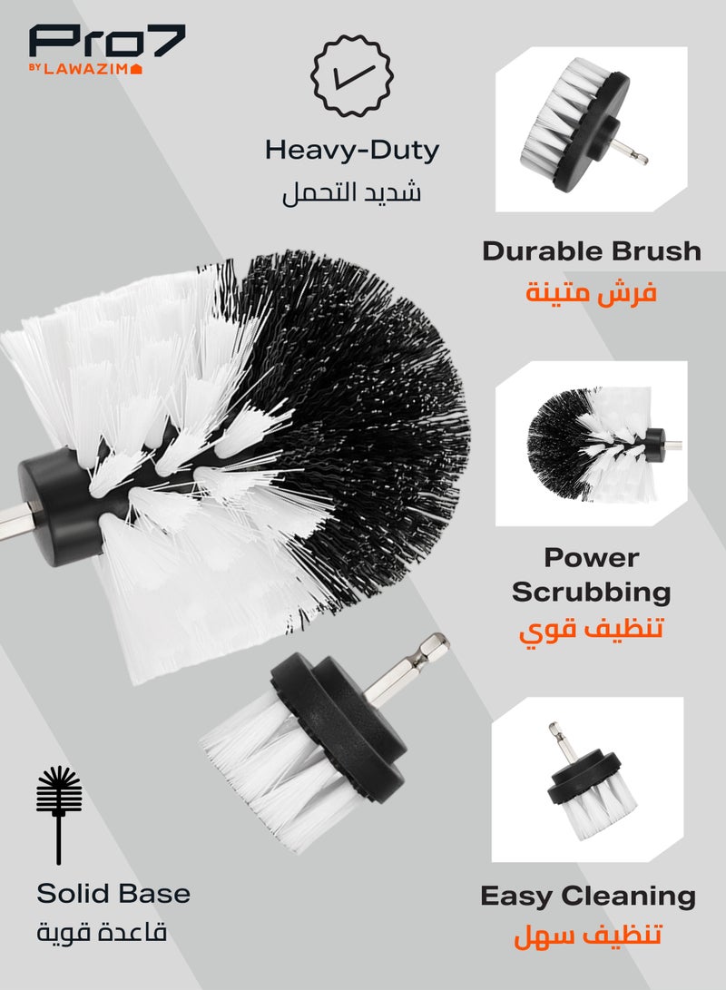 LAWAZIM Pro7 Drill Brush Set - White - Durable Nylon Bristles, Hex Shank for Quick Attachment to Power Tools - Heavy-Duty Cleaning for Bathrooms, Kitchens, Tiles, Grout, Cars, Furniture, Multi-Surface - Image 4