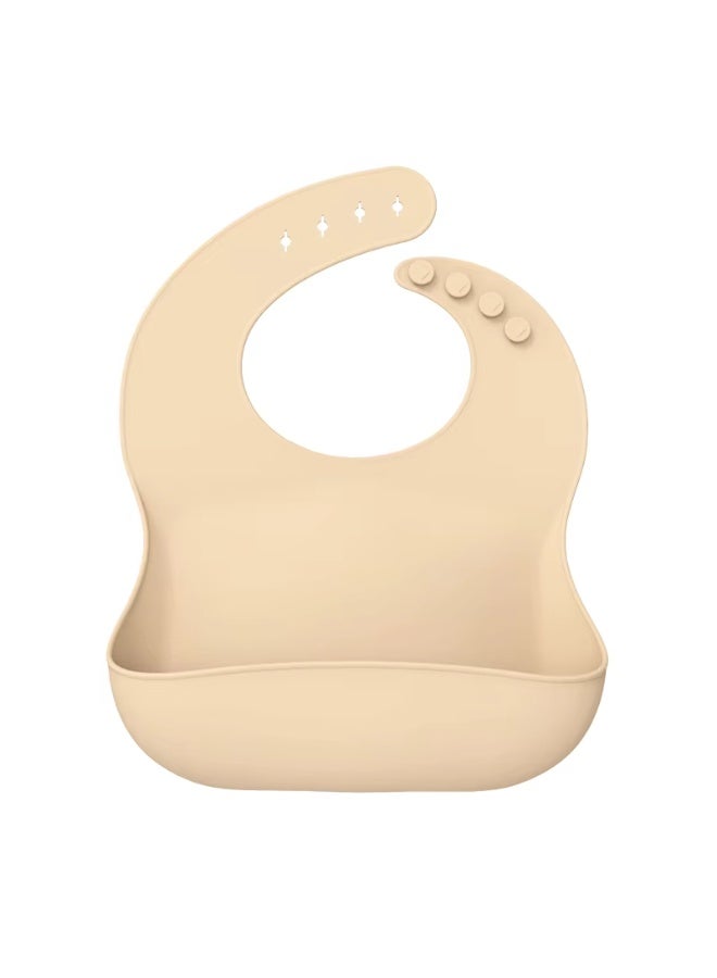 مريلة سيليكون للأطفال والرضع والفتيات | مريلة قابلة للتعديل ومقاومة للماء وخالية من BPA وناعمة ودائمة لتناول الطعام مع جيب كبير لالتقاط الطعام - أصفر فاتح