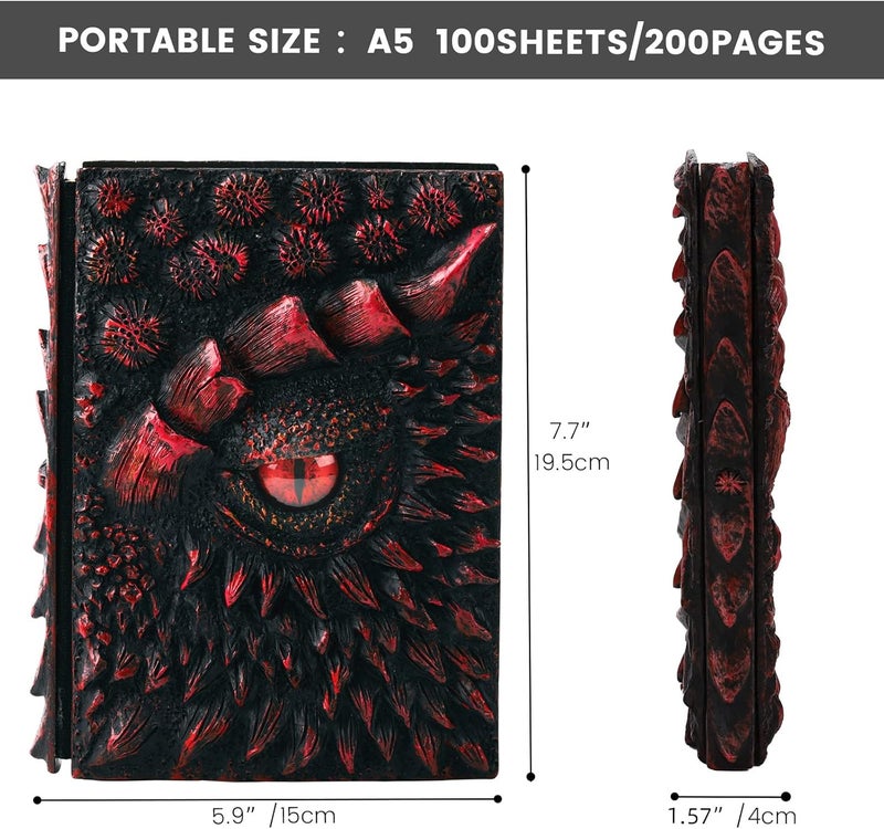 molshine A5 (7.3" x 5.1") 3D Dragon Embossed Journal,Resin Engraving Notebook,Retro Diary,100 Sheets Blank Paper,Hardcover Travel Notepad for Writing,Sketchbook,Collection,Gift,Decoration (Red) - Image 2