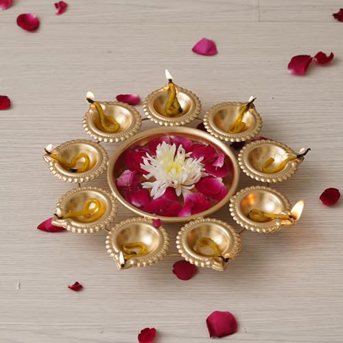 Webelkart Diya Shape Flower Decorative Urli Bowl for Home Decor Bowl for Floating Flowers and Tea Light Candles Home,Office and Table Decor| Diwali Decoration Items (Gold Polish) - Image 1