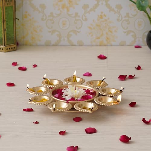 Webelkart Diya Shape Flower Decorative Urli Bowl for Home Decor Bowl for Floating Flowers and Tea Light Candles Home,Office and Table Decor| Diwali Decoration Items (Gold Polish) - Image 2