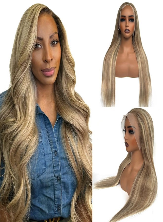 Ubetta Ash Brown to Ash Blonde Balayage Blonde Highlight Wig Human Hair, 28 Inch HD Glueless Wigs Human Hair Pre Plucked 180% Density Ombre Lace Front Human Hair Wigs for White Women - Image 1