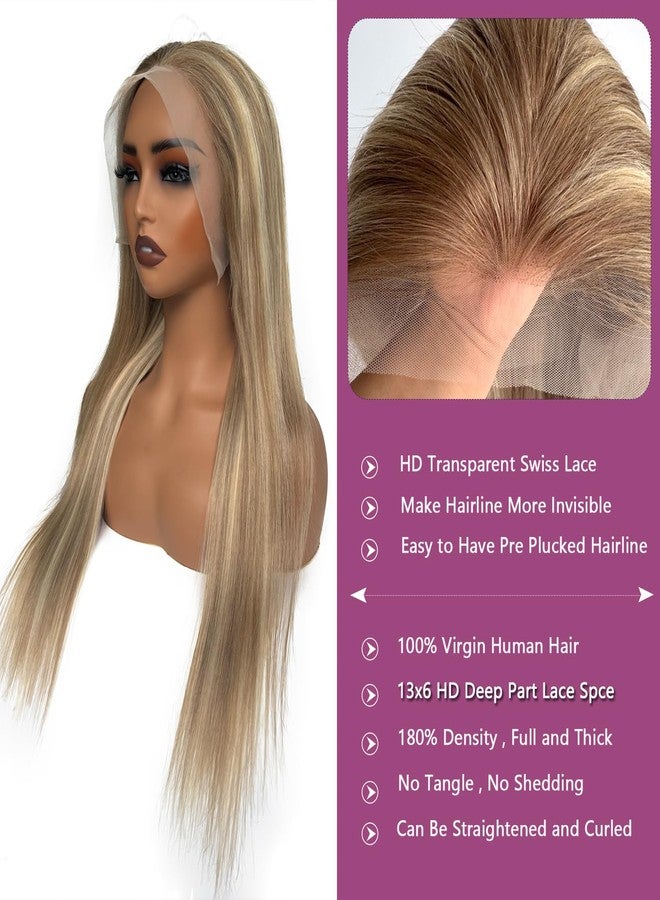 Ubetta Ash Brown to Ash Blonde Balayage Blonde Highlight Wig Human Hair, 28 Inch HD Glueless Wigs Human Hair Pre Plucked 180% Density Ombre Lace Front Human Hair Wigs for White Women - Image 3