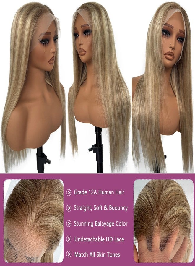 Ubetta Ash Brown to Ash Blonde Balayage Blonde Highlight Wig Human Hair, 28 Inch HD Glueless Wigs Human Hair Pre Plucked 180% Density Ombre Lace Front Human Hair Wigs for White Women - Image 4