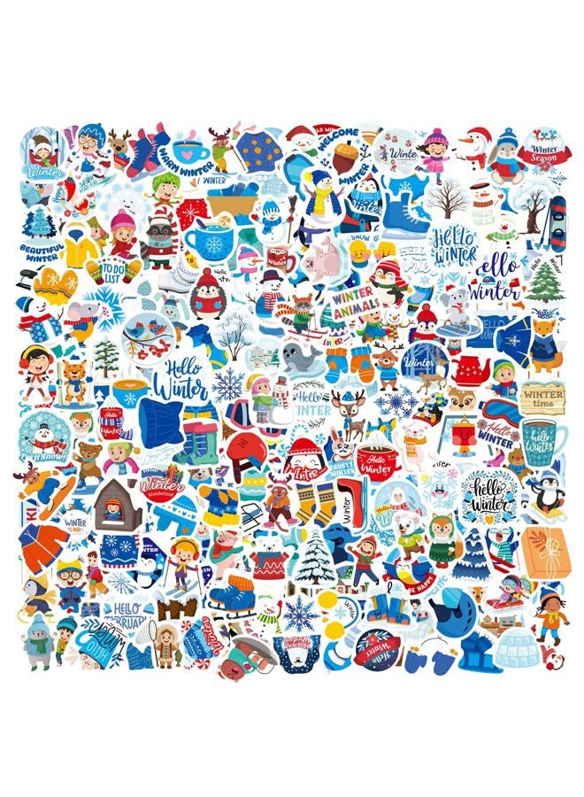 DUJAA 200PCS Winter Stickers for Kids, Vinyl Waterproof Stickers for Water Bottles, Winter Holiday Sticker with Snowflake Penguin Snowman Polar Bear, Christmas Sticker for Envelopes Cards Scrapbooking - Image 1