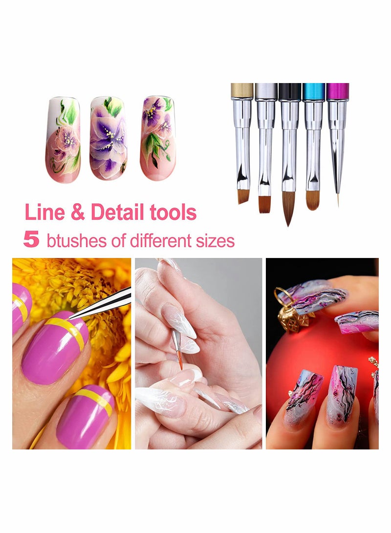 Excefore Nail Art Brush Set Nail Art Tips Builder Brush, UV Gel Acrylic Nail Brush, Nylon Hair Brush Pen Tool, for Nail Art Design Painting Salon and DIY, 5 Pieces - Image 4