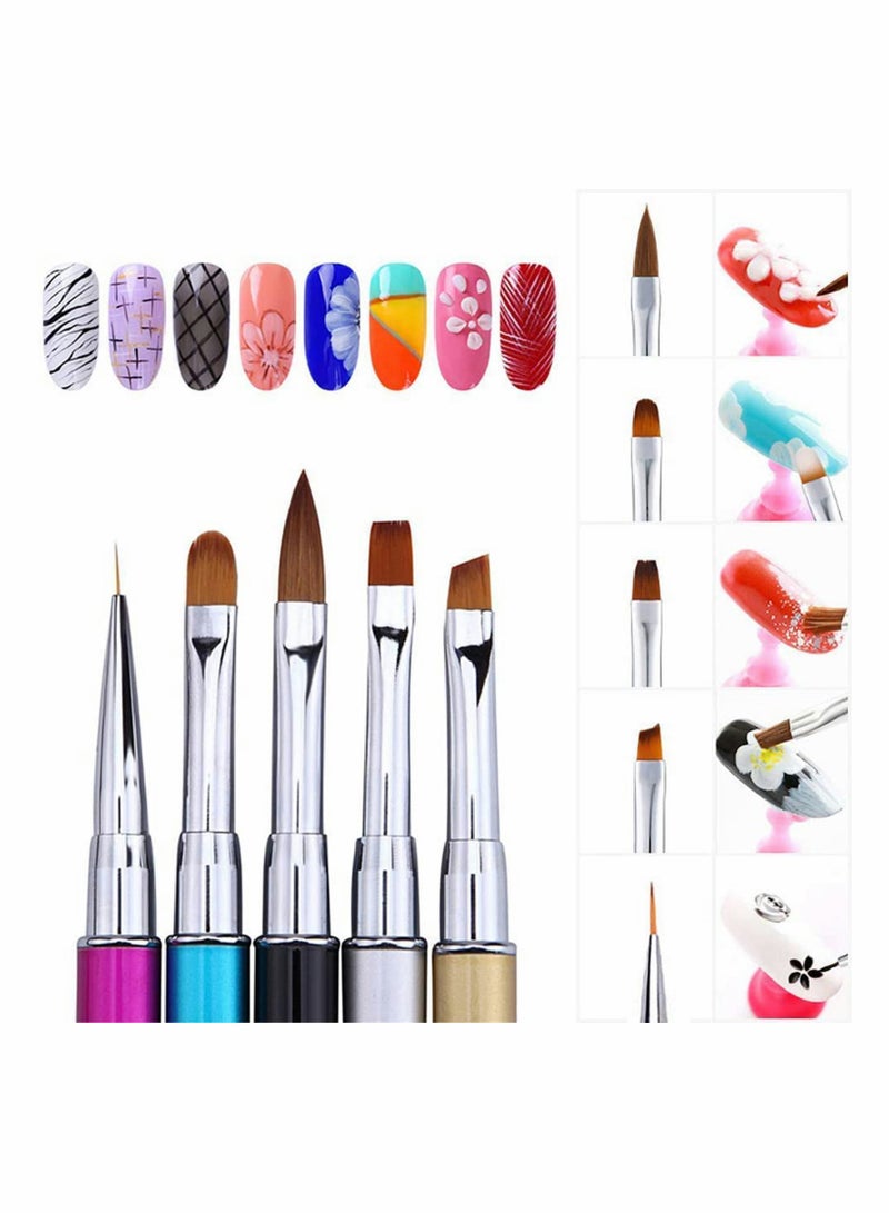 Excefore Nail Art Brush Set Nail Art Tips Builder Brush, UV Gel Acrylic Nail Brush, Nylon Hair Brush Pen Tool, for Nail Art Design Painting Salon and DIY, 5 Pieces - Image 5