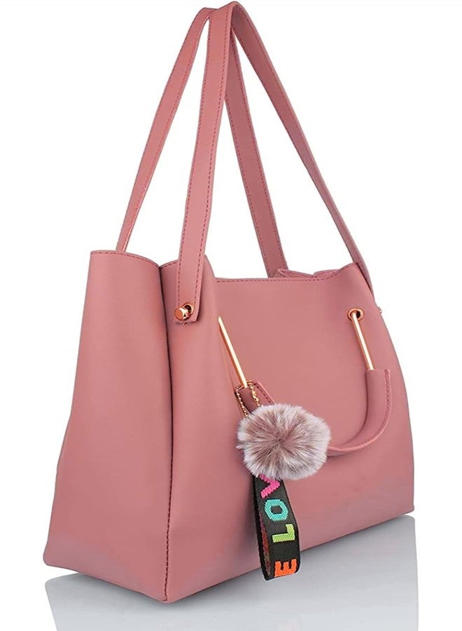 LIKE STYLE Stylish Shoulder Bag with Tassels, Women Top-Handle Handbag with Pompom, Purse for Women (Pink) - Image 5