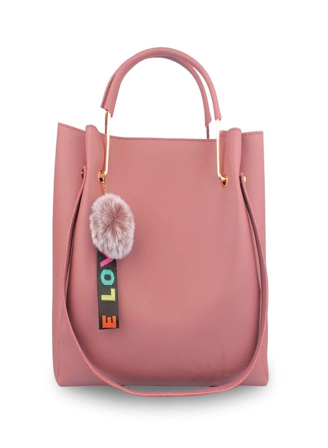 LIKE STYLE Stylish Shoulder Bag with Tassels, Women Top-Handle Handbag with Pompom, Purse for Women (Pink) - Image 1