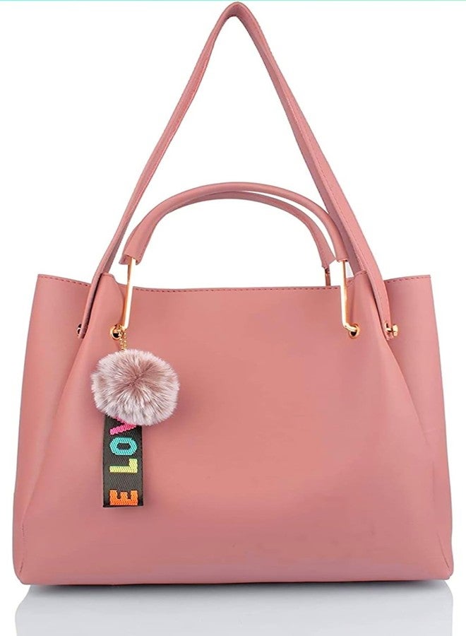 LIKE STYLE Stylish Shoulder Bag with Tassels, Women Top-Handle Handbag with Pompom, Purse for Women (Pink) - Image 4