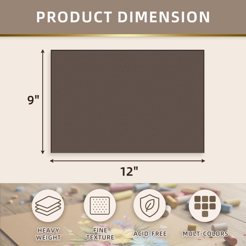 Somime 9x12 (600gsm) Sanded Pastel Paper Pad for Artists, 12 Sheets of 6 Assorted Colors Heavyweight Drawing Paper Pad for Pencils and Soft Oil Charcoal Pastels - Image 2