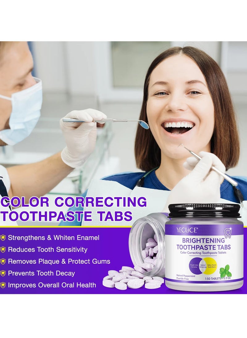 Yecuce - 150Pcs Brightening Toothpaste Tabs with Nano Hydroxyapatite for Teeth Whitening Fresh Breath Remineralizing Tablets Toothpaste with Coconut Oil Peppermint Purple Toothpaste Tablets - Image 1
