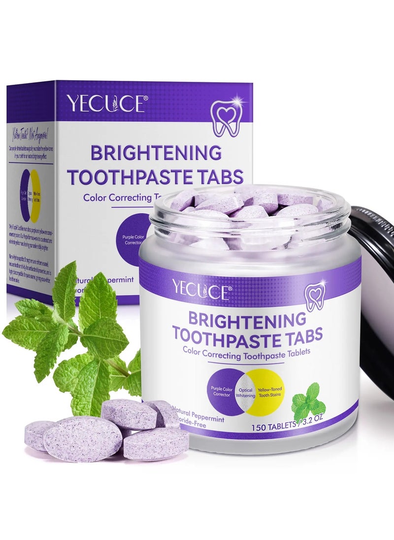 Yecuce 150Pcs Brightening Toothpaste Tabs with Nano Hydroxyapatite for Teeth Whitening Fresh Breath Remineralizing Tablets Toothpaste with Coconut Oil Peppermint Purple Toothpaste Tablets  - Image 1