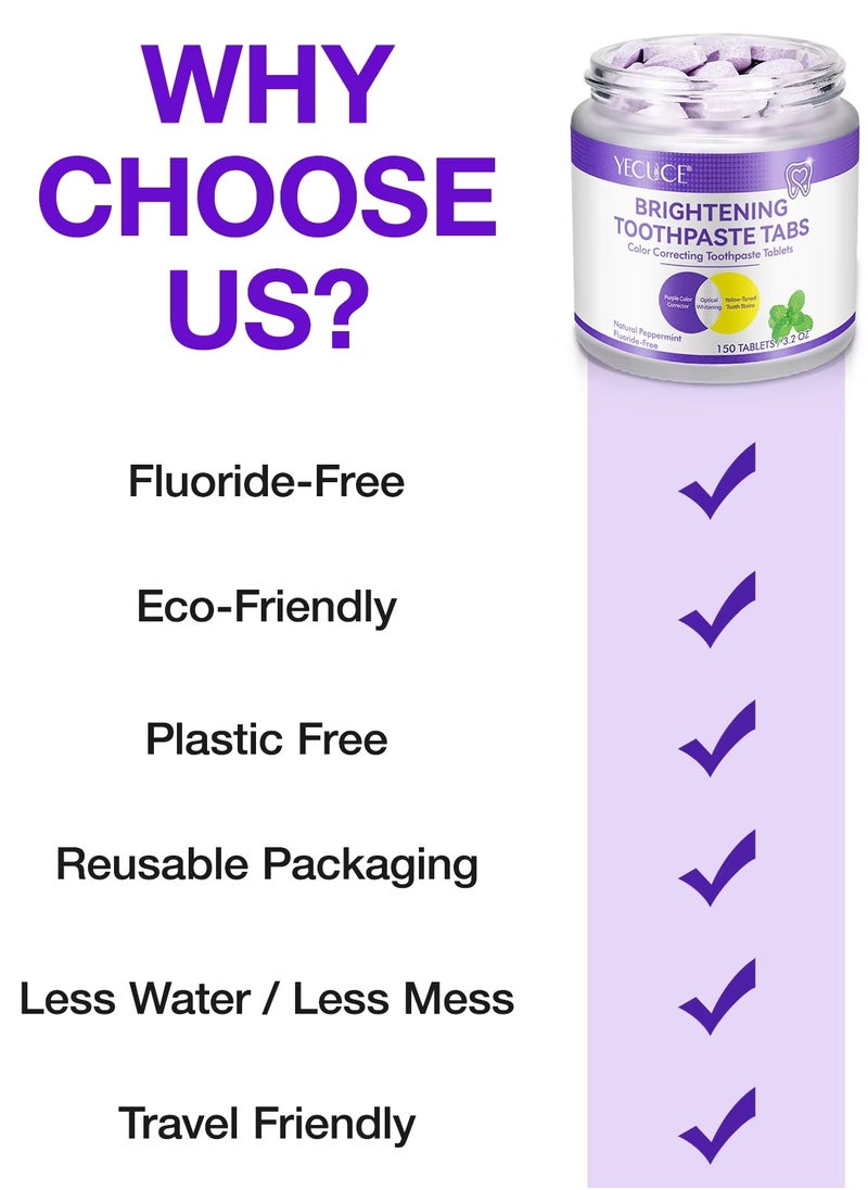 Yecuce 150Pcs Brightening Toothpaste Tabs with Nano Hydroxyapatite for Teeth Whitening Fresh Breath Remineralizing Tablets Toothpaste with Coconut Oil Peppermint Purple Toothpaste Tablets  - Image 2