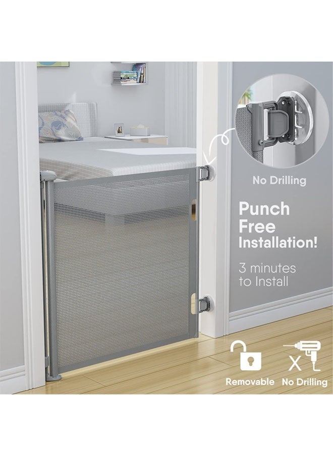Beauenty Retractable Baby Gate, Baby Gate for Smooth Wall No Drilling, Adjustable Width and Height, Pet Gate for Doorway, Staircase, Indoor, Outdoor (Grey 59" x 34") - Image 2