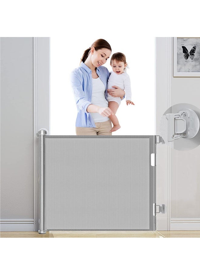 Beauenty Retractable Baby Gate, Baby Gate for Smooth Wall No Drilling, Adjustable Width and Height, Pet Gate for Doorway, Staircase, Indoor, Outdoor (Grey 59" x 34") - Image 1