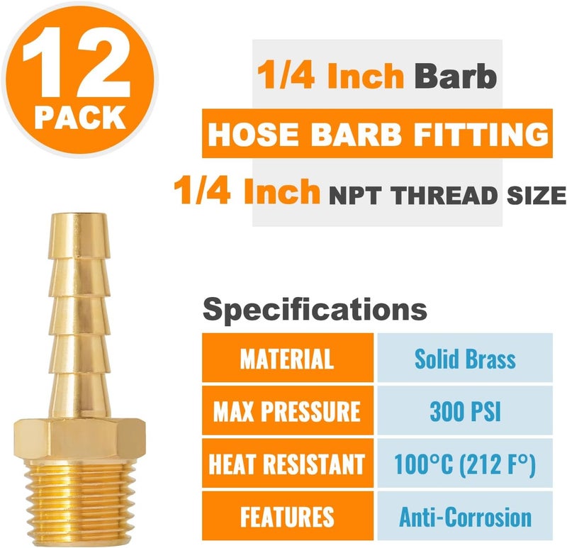 SUNGATOR 12 حزمة من ملحقات خرطوم الهواء 1/4 بوصة، ملحقات خرطوم نحاسية، محول ذكر أنبوب 1/4 بوصة إلى نهاية بارب 1/4 بوصة، مجموعة إصلاح خط الهواء النحاسية 1/4 بوصة لضاغط الهواء، الغاز، ورشة السيارات - Image 4
