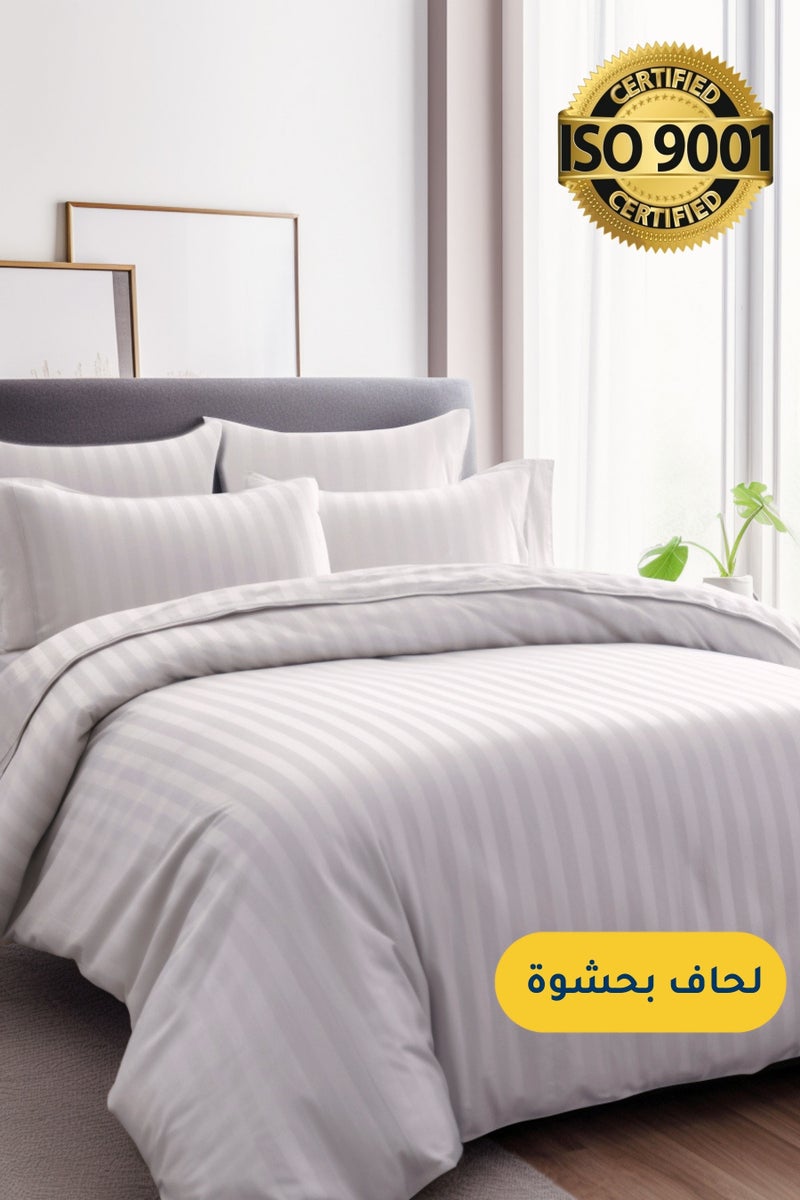 Master Home Textile Microfiber Hotel Comforter Sets, Fits 160 cm x 200 cm Size Bed, Duvet Filling Included, 5 Pcs Queen Size, Hotel Stripe Pattern - Image 1
