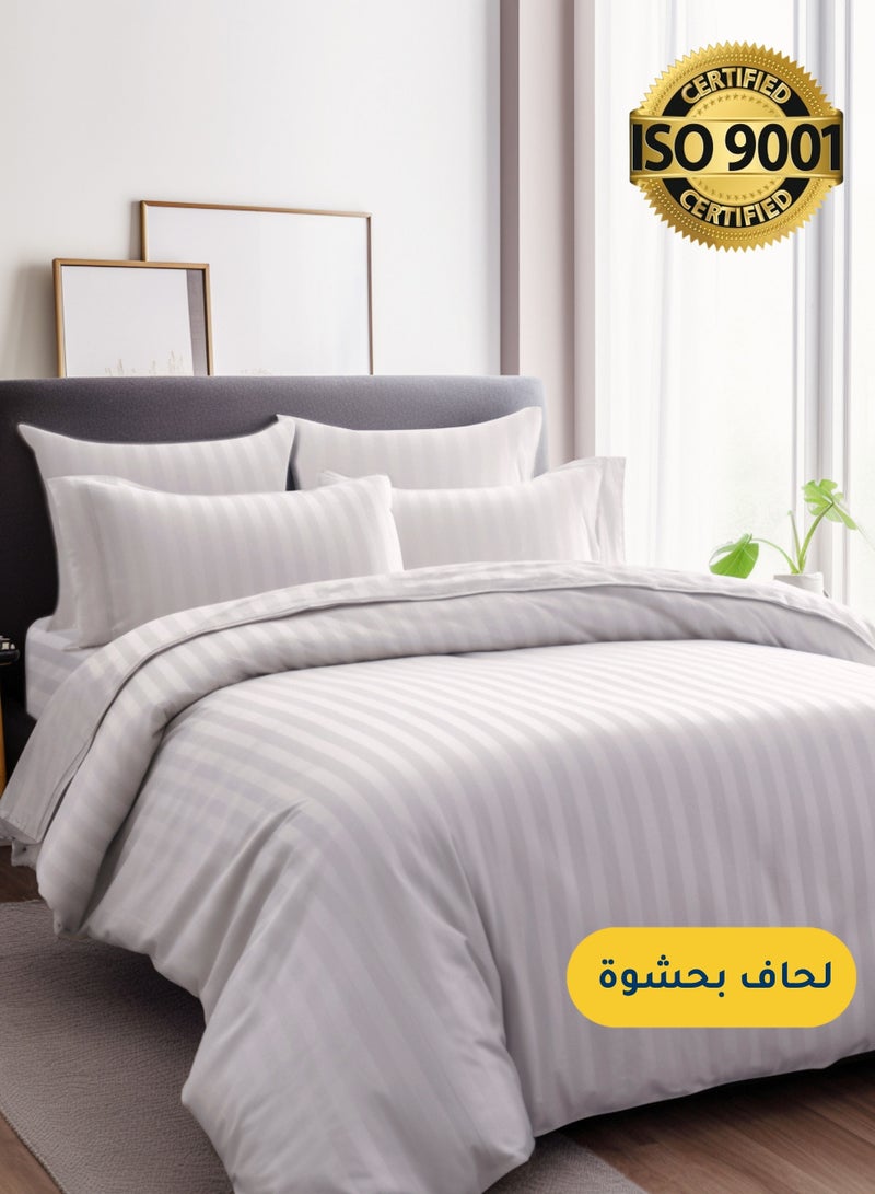 Master Home Textile Microfiber Hotel Comforter Sets, Fits 160 cm x 200 cm Size Bed, Duvet Filling Included, 5 Pcs Queen Size, Hotel Stripe Pattern - Image 1