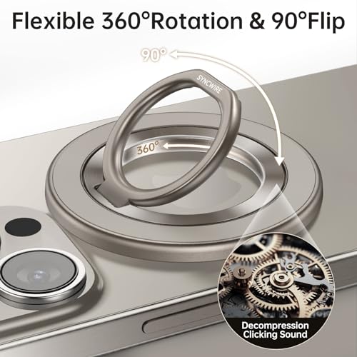 SYNCWIRE Magnetic Phone Ring Holder for MagSafe, 360° Rotation Cell Phone Grip Stand Finger Ring Kickstand Two-Sided Magnet Compatible with iPhone 17 Pro Max 16 15 14 13 12 MagSafe Accessories - Image 2