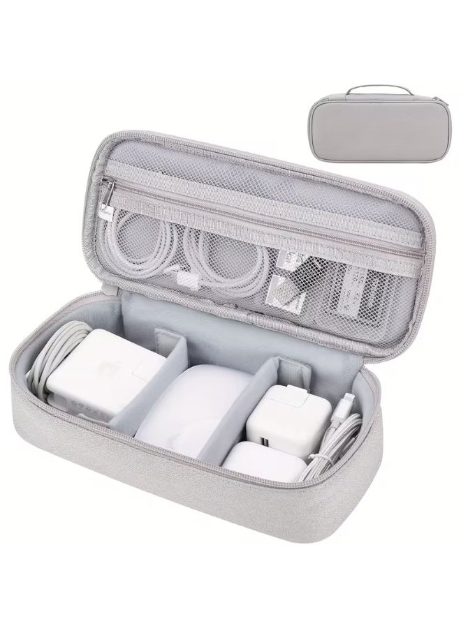 aeen Light Grey Zippered Electronic Organizer Bag with Compartments – Portable Travel Storage Case for Chargers, Power Banks, Hard Drives & Data Cables - Image 1