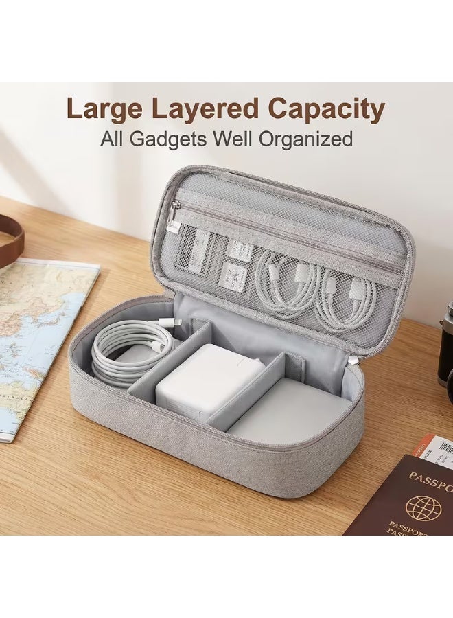 aeen Light Grey Zippered Electronic Organizer Bag with Compartments – Portable Travel Storage Case for Chargers, Power Banks, Hard Drives & Data Cables - Image 4