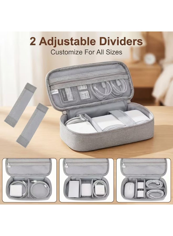 aeen Light Grey Zippered Electronic Organizer Bag with Compartments – Portable Travel Storage Case for Chargers, Power Banks, Hard Drives & Data Cables - Image 3