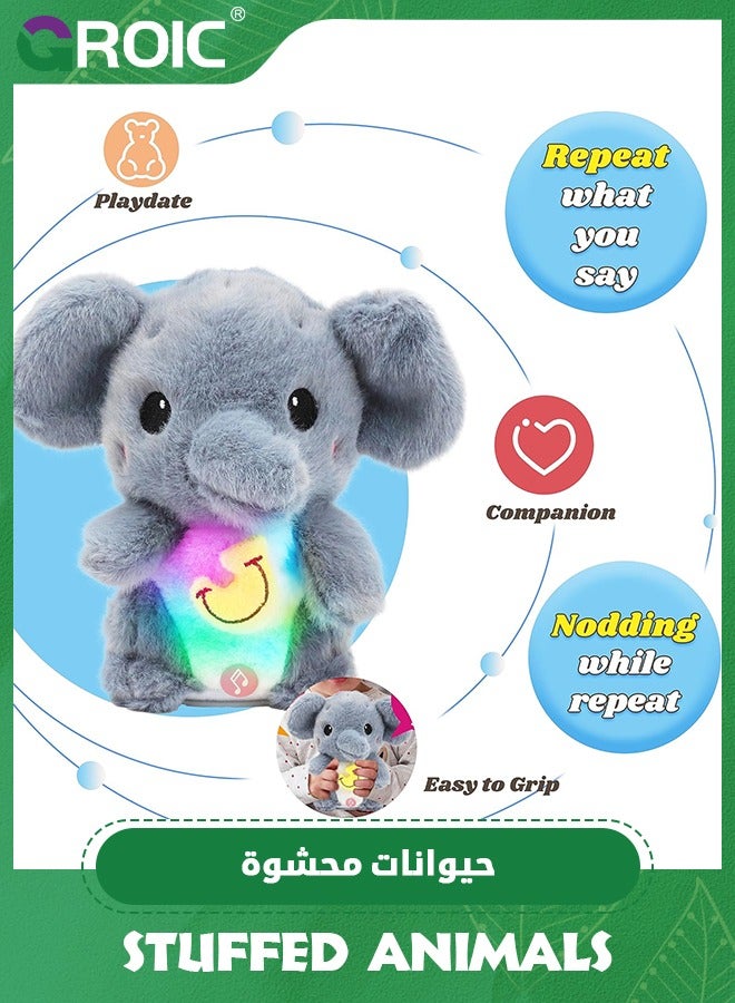 GROIC Talking Elephant Repeats What You Say Light up Nodding Electric Speaking Interactive Animated Toy with USB Charger Gift for Toddlers,Elephant Stuffed Animal Toy - Image 4