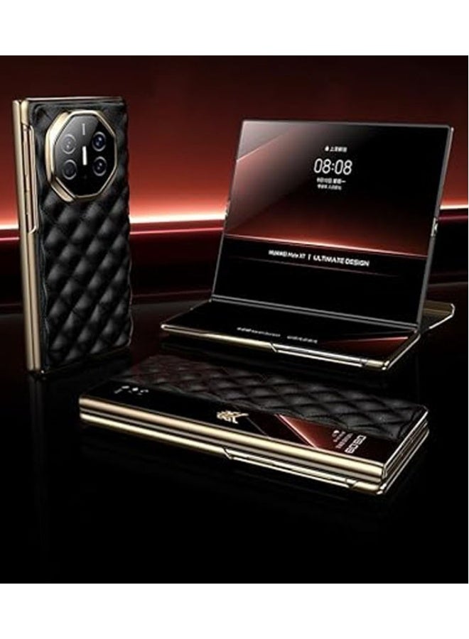 Leather Case for Huawei Mate XT Ultimate (2024),Electroplated Frosted Diamond Lattice Textured Flip Phone Case with Smart Window  Auto Sleep/Wake,Anti-fall Protective Cover - Image 1