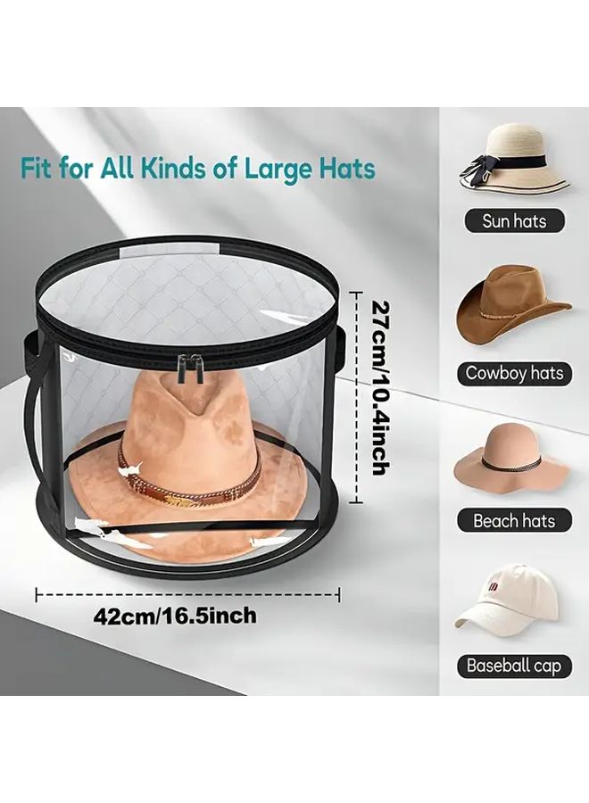 Grey Stackable Storage Bag With Reinforced Handles Folded Non Woven Fabric Accessory Organizer For Hats Beach Caps Transparent Window Double Zipper Lightweight Durable Compact Travel Adjustable Shoulder Strap - Image 3