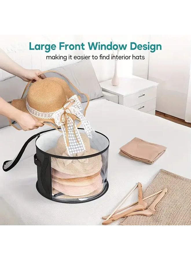 Grey Stackable Storage Bag With Reinforced Handles Folded Non Woven Fabric Accessory Organizer For Hats Beach Caps Transparent Window Double Zipper Lightweight Durable Compact Travel Adjustable Shoulder Strap - Image 4