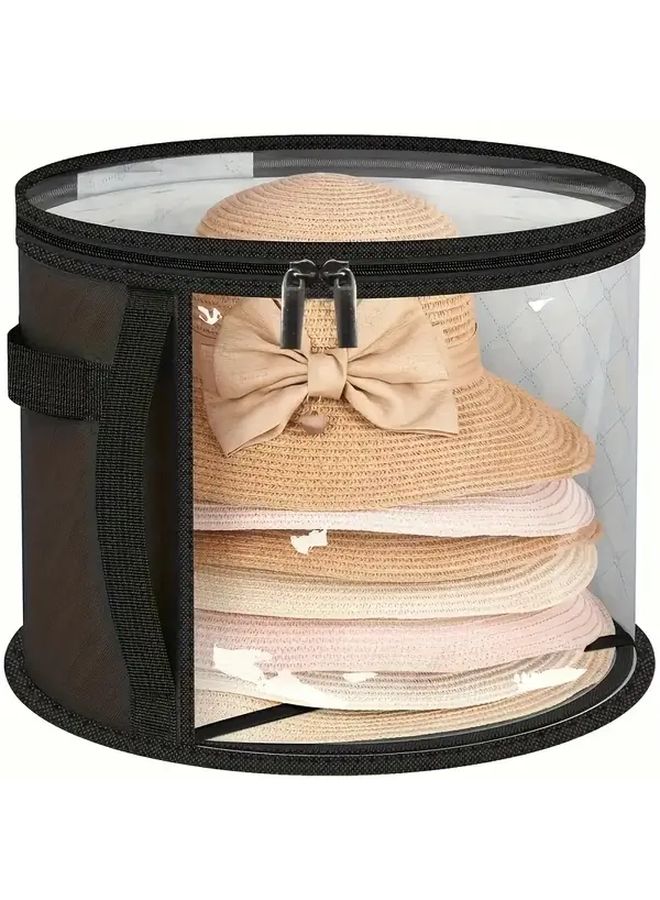 Grey Stackable Storage Bag With Reinforced Handles Folded Non Woven Fabric Accessory Organizer For Hats Beach Caps Transparent Window Double Zipper Lightweight Durable Compact Travel Adjustable Shoulder Strap - Image 1