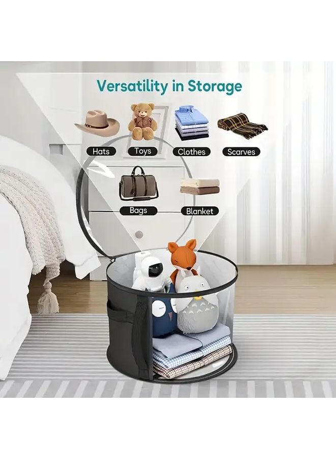 Grey Stackable Storage Bag With Reinforced Handles Folded Non Woven Fabric Accessory Organizer For Hats Beach Caps Transparent Window Double Zipper Lightweight Durable Compact Travel Adjustable Shoulder Strap - Image 2