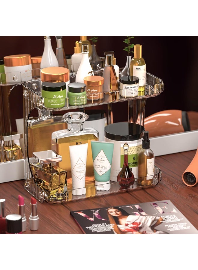 منظم حمام شفاف من طبقتين، رف تخزين عالي السعة 10 بوصات، وصينية حمام لتنظيم مستحضرات التجميل والعناية بالبشرة ومنتجات الوجه والمكياج والعطور. - Image 2