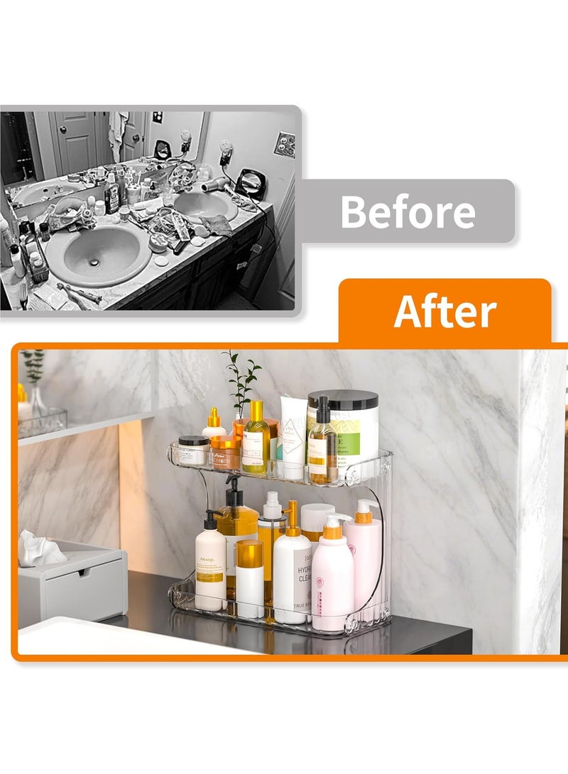 منظم حمام شفاف من طبقتين، رف تخزين عالي السعة 10 بوصات، وصينية حمام لتنظيم مستحضرات التجميل والعناية بالبشرة ومنتجات الوجه والمكياج والعطور. - Image 4