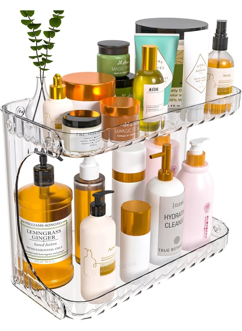 منظم حمام شفاف من طبقتين، رف تخزين عالي السعة 10 بوصات، وصينية حمام لتنظيم مستحضرات التجميل والعناية بالبشرة ومنتجات الوجه والمكياج والعطور. - Image 1