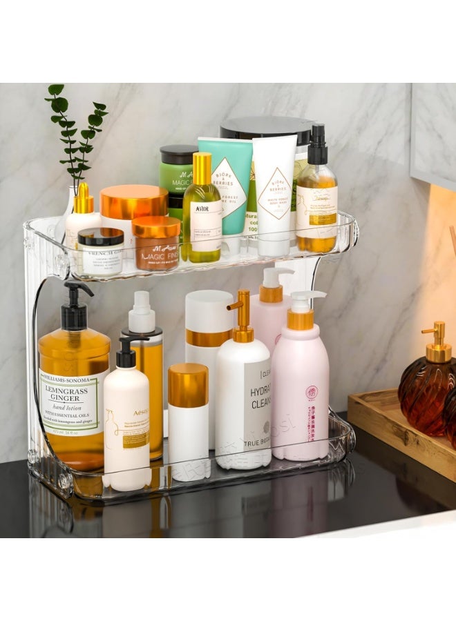 منظم حمام شفاف من طبقتين، رف تخزين عالي السعة 10 بوصات، وصينية حمام لتنظيم مستحضرات التجميل والعناية بالبشرة ومنتجات الوجه والمكياج والعطور. - Image 5